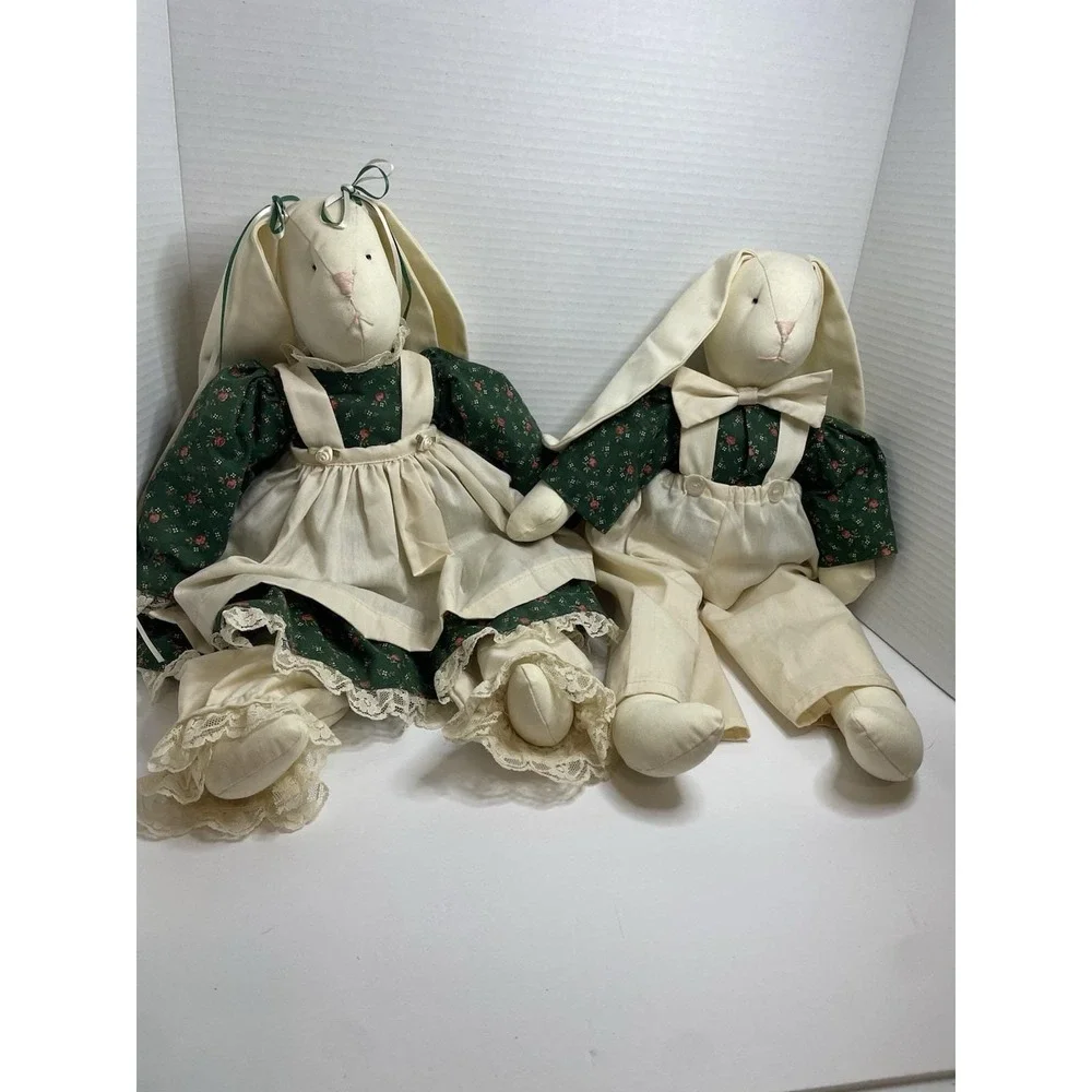 2 Rabbit Floppy Ear Granny Core Bunny Country Rag Doll Stuffed Boy Girl 19 inch